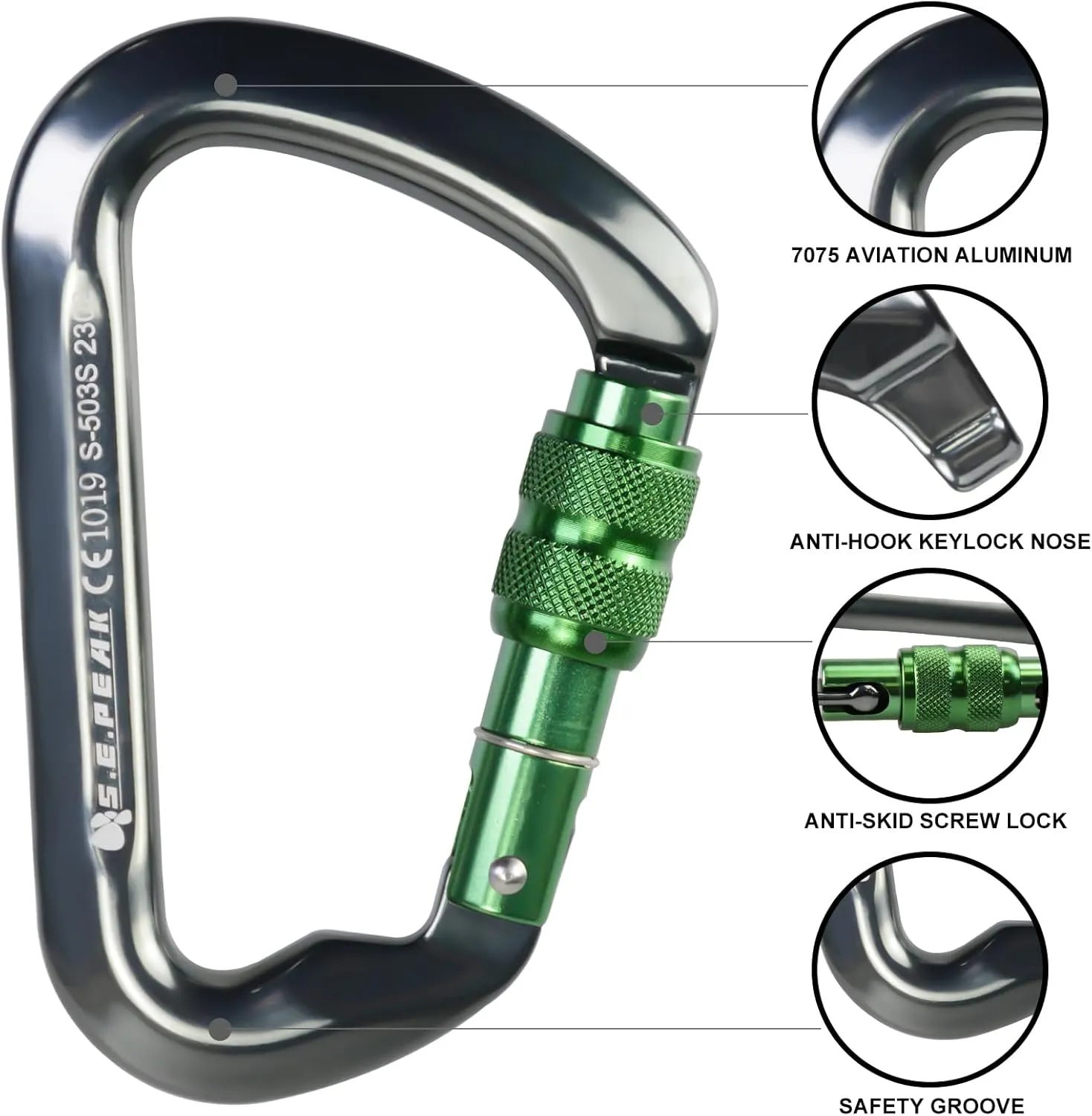SEPEAK UIAA 30kN Locking Climbing Carabiner, Professional Heavy Duty Screwgate Clip for Outdoor Climbing, Mountaineering, Rappelling, Camping, Hiking, Swing,Large D Carabiner Hook/6744lb