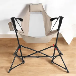 Set of 2 Hammock Camping Chairs – Portable Folding Rocking Chair with Adjustable Back, Cup Holder, Pillow, and Carry Bag for Outdoor Travel and Relaxation (Khaki)
