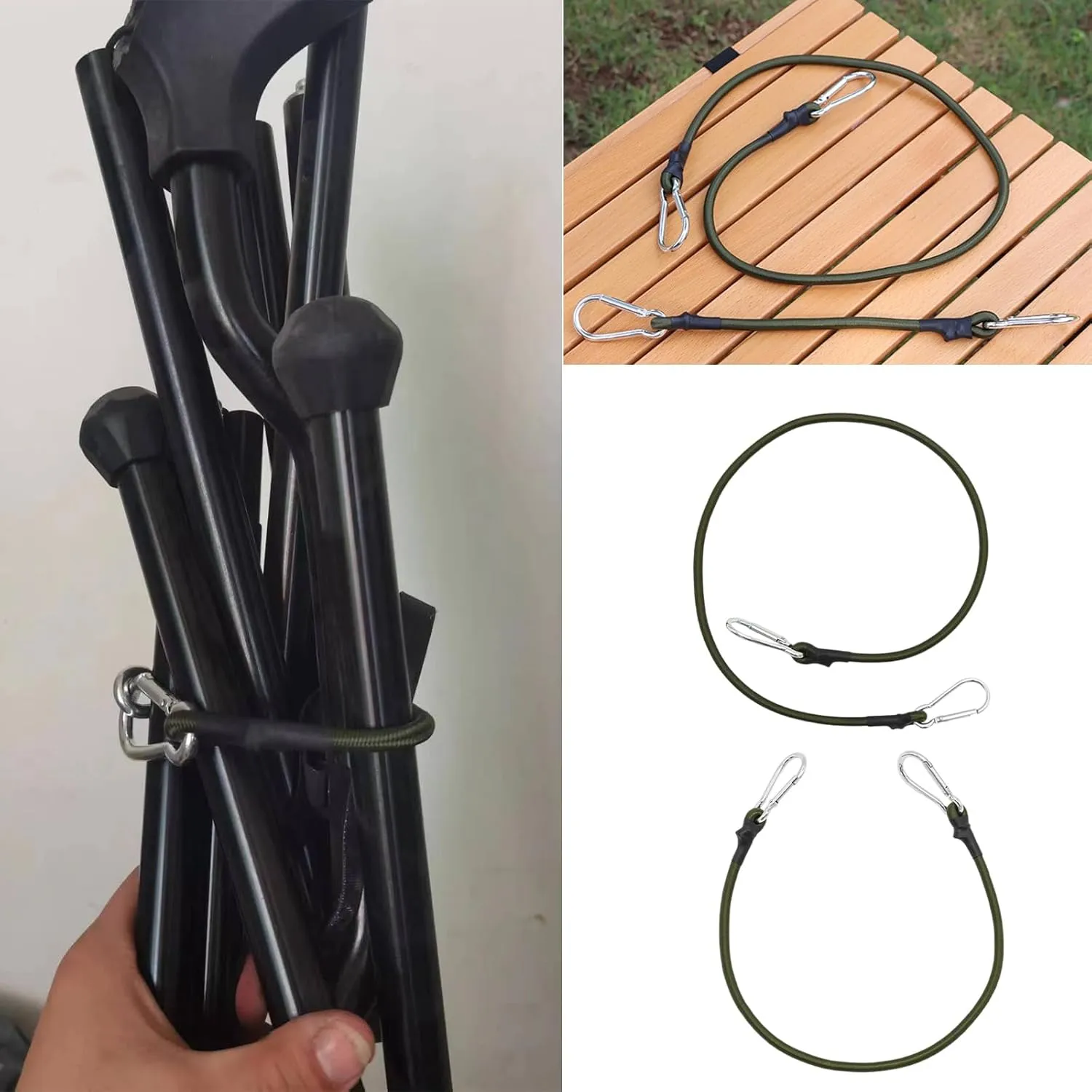 Set of 5 Tensioning Strap with Carabiner Bungee Rope Expander with Hook in 4 Size Rubber Tensioner with Carabiner Hook