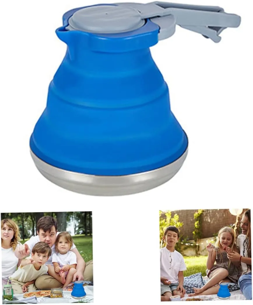 Silicone Folding Kettle 1500ml Portable Foldable Camping Kettle Tea Coffee Water Pot Dark BlueFoldable Kettle Collapsible Camping Water Kettle Foldable 1.5L Water Pot Folding Silicone Kettle
