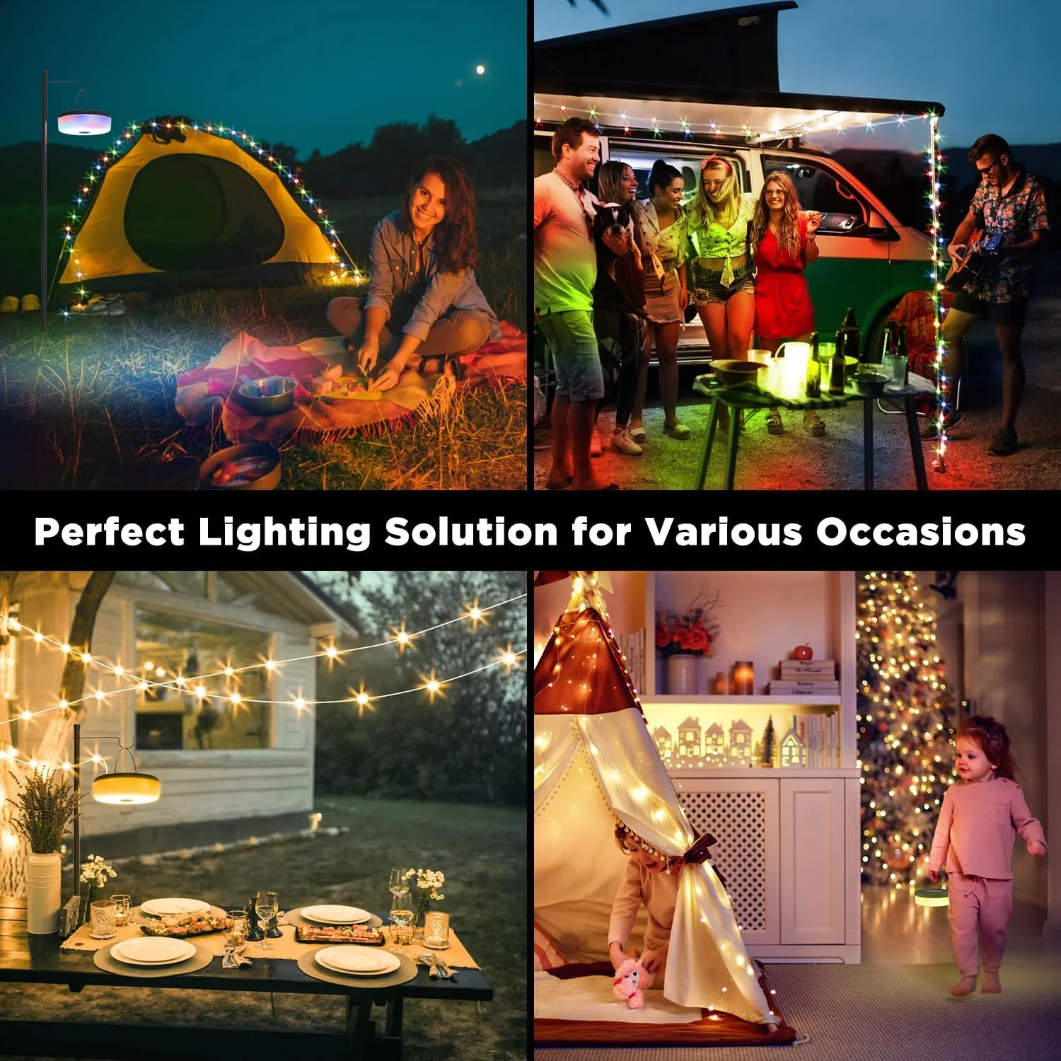 Siloon Solar Camping String Lights Outdoor, 2 in 1 Rechargeable Camping Lights with 5 Modes, 32.8Ft Waterproof Portable Camping Lights, Solar Powered and USB Charging, Tent Lights for Camping Hiking