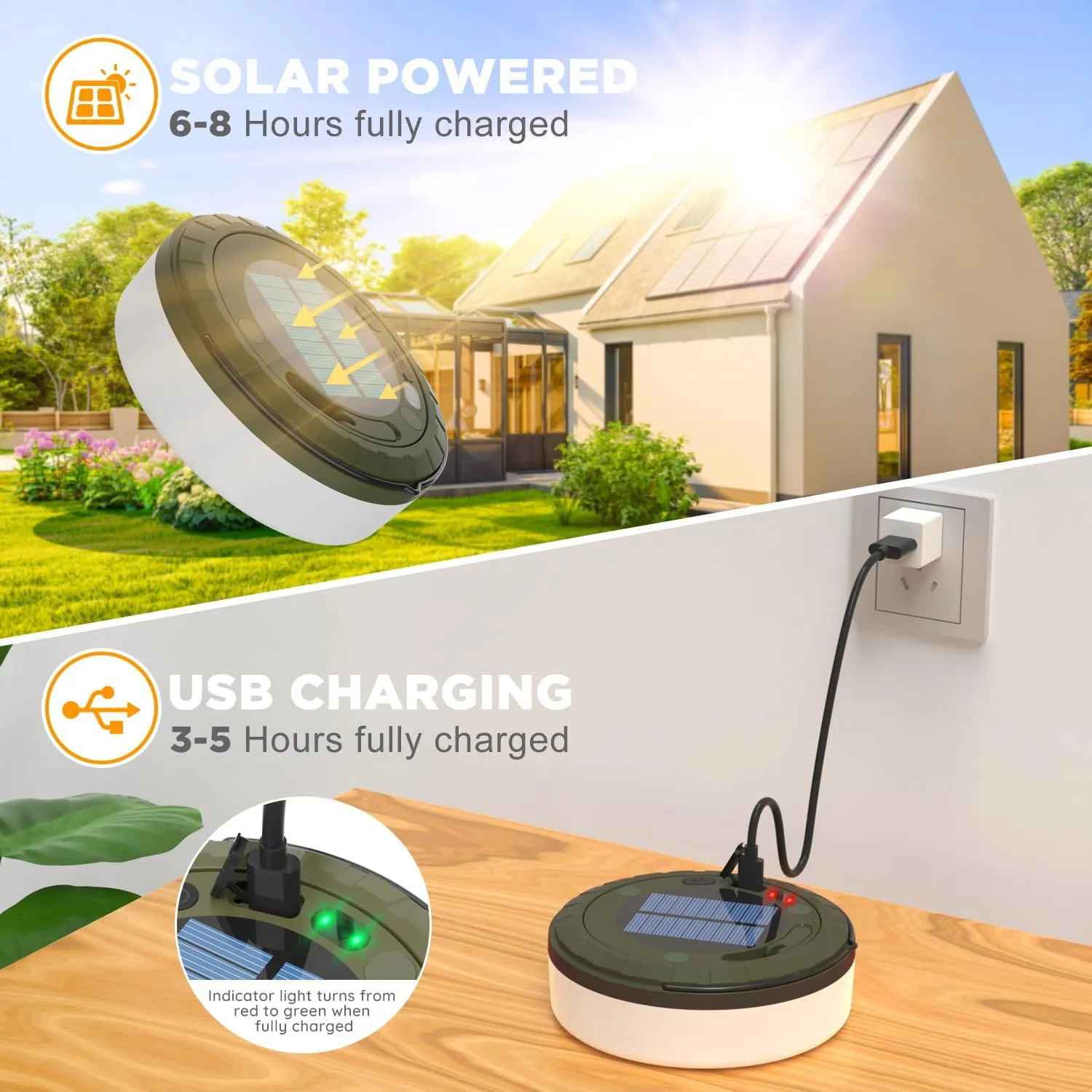Siloon Solar Camping String Lights Outdoor, 2 in 1 Rechargeable Camping Lights with 5 Modes, 32.8Ft Waterproof Portable Camping Lights, Solar Powered and USB Charging, Tent Lights for Camping Hiking