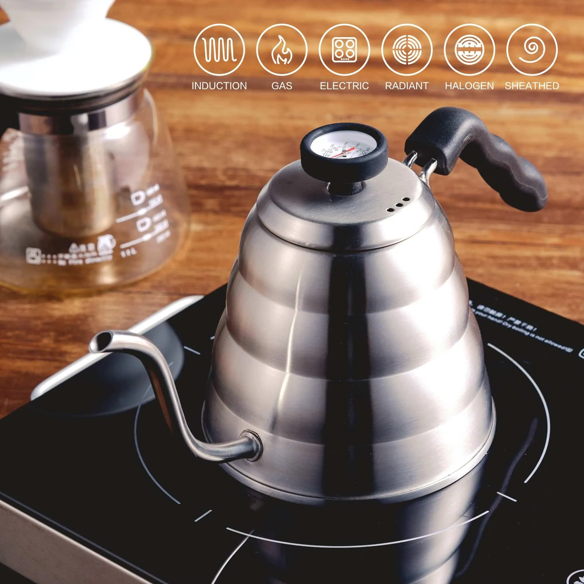 Silver Coffee Kettle with Thermometer