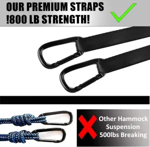 Single & Double Camping Hammock Tree Straps and Carabiners, Parachute Nylon Lightweight, Portable Indoor Outdoor, single, Black-Blue
