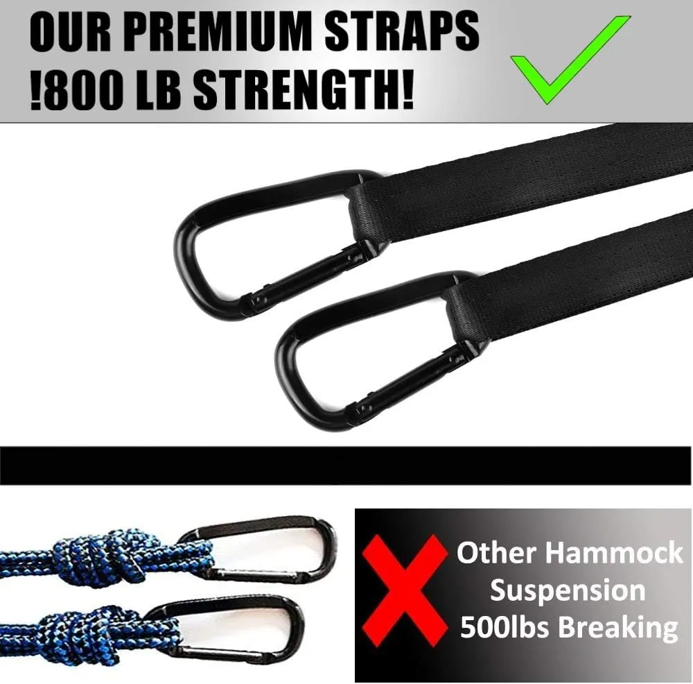 Single & Double Camping Hammock Tree Straps and Carabiners, Parachute Nylon Lightweight, Portable Indoor Outdoor, single, Black-Blue