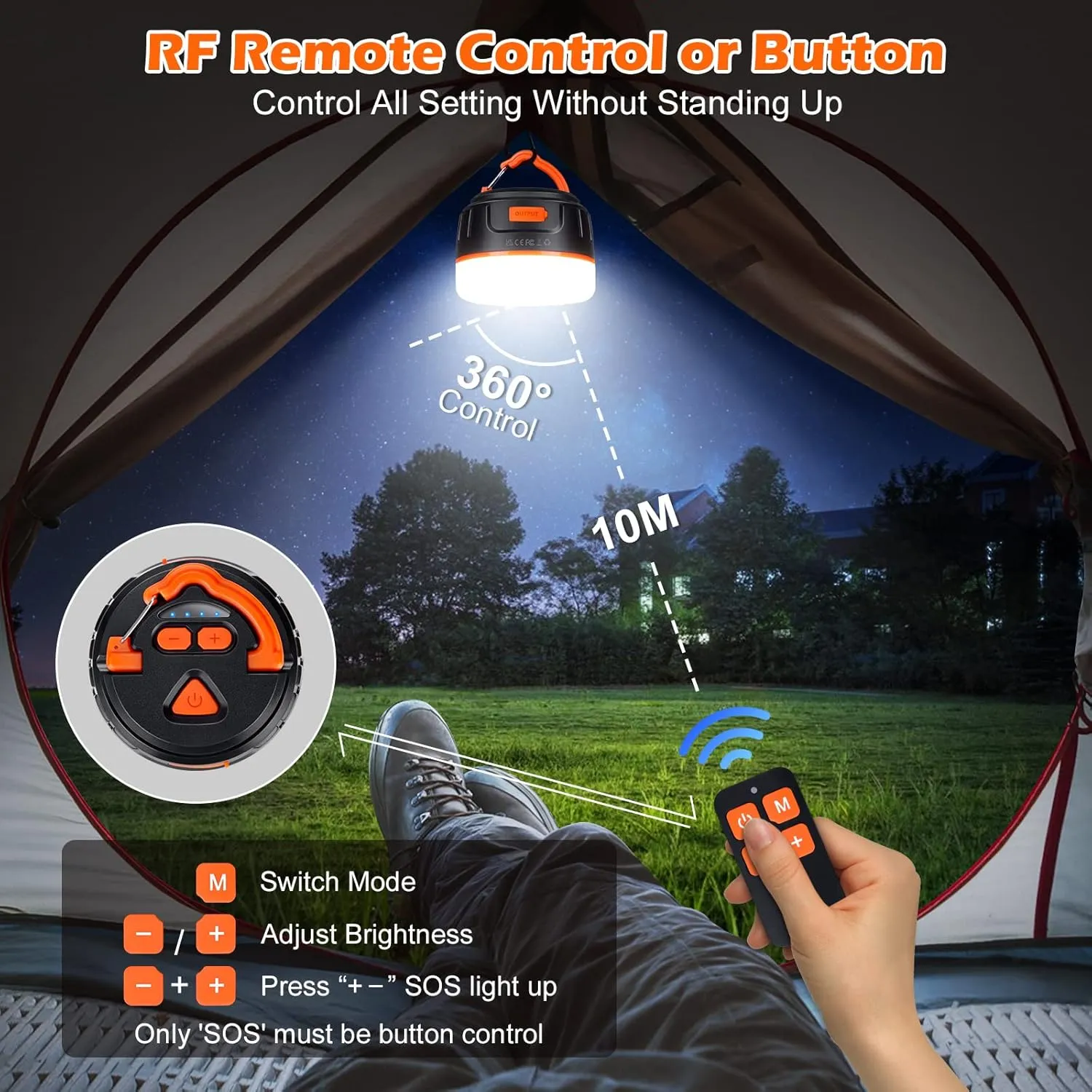 Sinvitron LED Camping Lantern Rechargeable with Remote Control - 1000LM 150H Runtime Tent Light, 5200mAh Water-Resistant Emergency Light for Hurricane Power Outages, Hiking Home