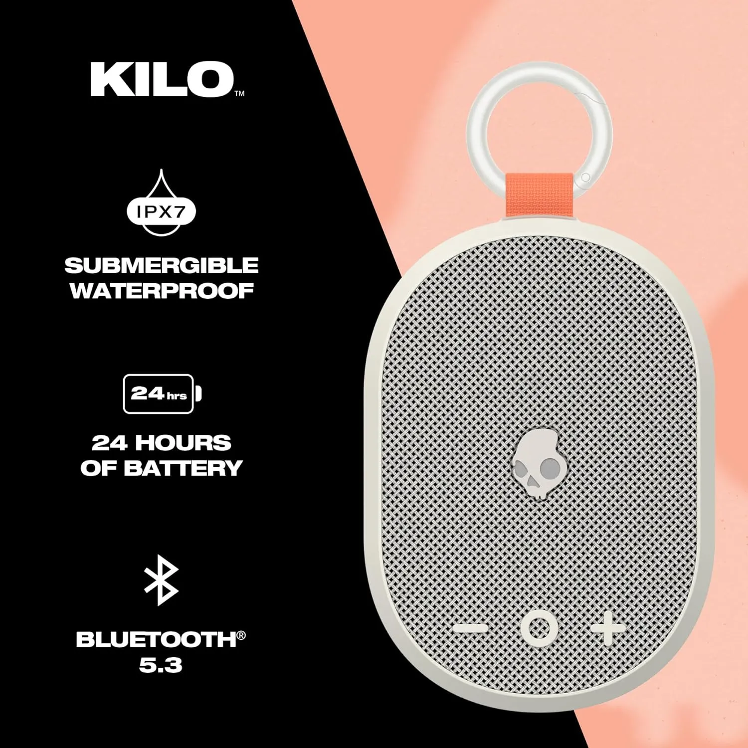 Skullcandy Kilo Wireless Bluetooth Speaker - IPX7 Waterproof Mini Bluetooth Speaker with 24 Hour Battery, Downward Firing Passive Radiator, and True Wireless Pairing - Perfect for Outdoor