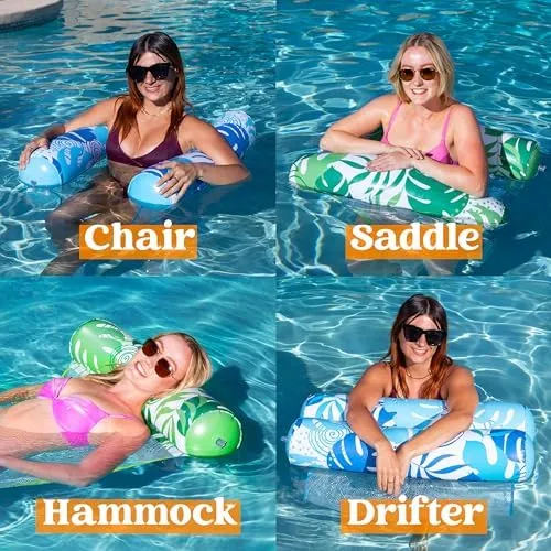 SLOOSH 2 Packs Hammock Pool Floats Adults, 4-in-1 Multi-Purpose Inflatable Pool Floats PVC Water Hammock Lounge Floaties
