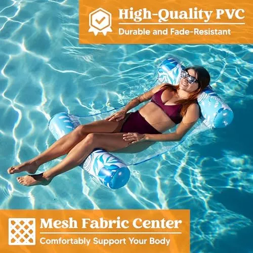 SLOOSH 2 Packs Hammock Pool Floats Adults, 4-in-1 Multi-Purpose Inflatable Pool Floats PVC Water Hammock Lounge Floaties