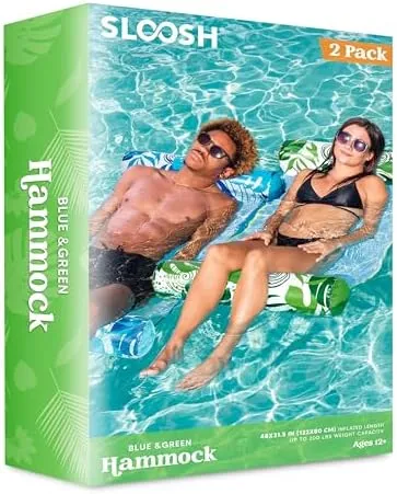 SLOOSH 2 Packs Hammock Pool Floats Adults, 4-in-1 Multi-Purpose Inflatable Pool Floats PVC Water Hammock Lounge Floaties