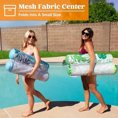 SLOOSH 2 Packs Hammock Pool Floats Adults, 4-in-1 Multi-Purpose Inflatable Pool Floats PVC Water Hammock Lounge Floaties