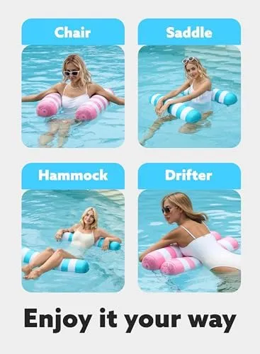 SLOOSH 2 Packs Strip Type Hammock Pool Floats Adults, 4-in-1 Multi-Purpose Inflatable Pool Floats PVC Water Hammock Lounge Floaties