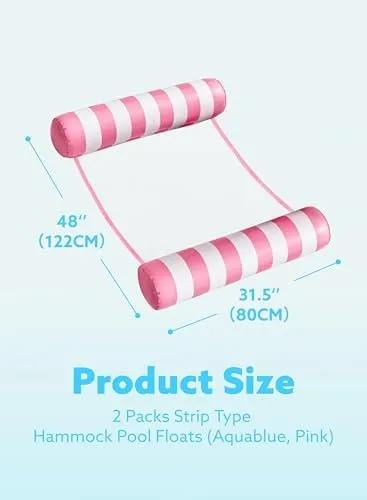 SLOOSH 2 Packs Strip Type Hammock Pool Floats Adults, 4-in-1 Multi-Purpose Inflatable Pool Floats PVC Water Hammock Lounge Floaties