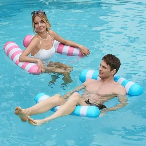SLOOSH 2 Packs Strip Type Hammock Pool Floats Adults, 4-in-1 Multi-Purpose Inflatable Pool Floats PVC Water Hammock Lounge Floaties