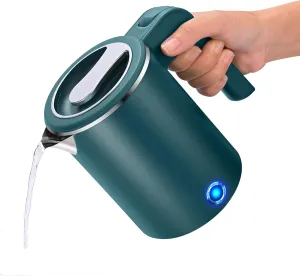 Small Electric Kettles Stainless Steel for Boiling Water, 0.6L Travel Mini Hot Water Boiler Heater, Double Wall Cool Touch Portable Teapot