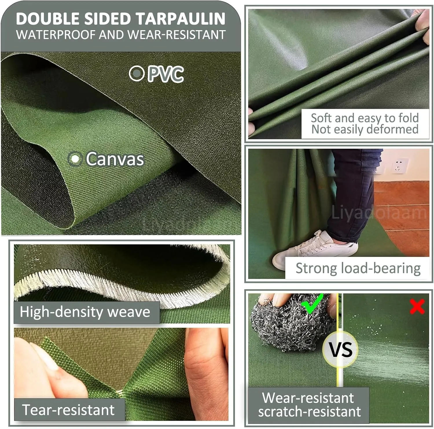 Small Multipurpose Cover, Green 600g/m² Heavy Duty Canvas Tarp with Grommets for Outdoor Camping,Car Furniture Ground Multipurpose Sheet Covers(1x2m)