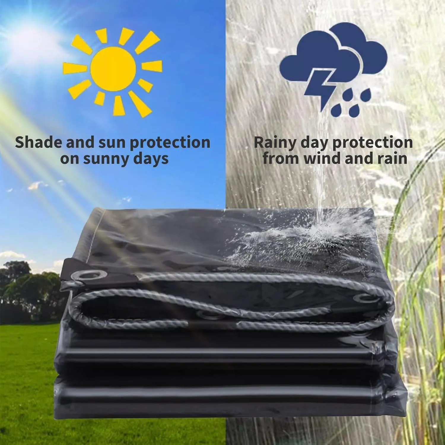 Small Multipurpose Cover, PVC Clear Heavy Duty Cover Transparent Tarp Sheet with Grommets and Reinforced Edges for Multipurpose Outdoor Use, Black Translucent(1.5x1.8m)