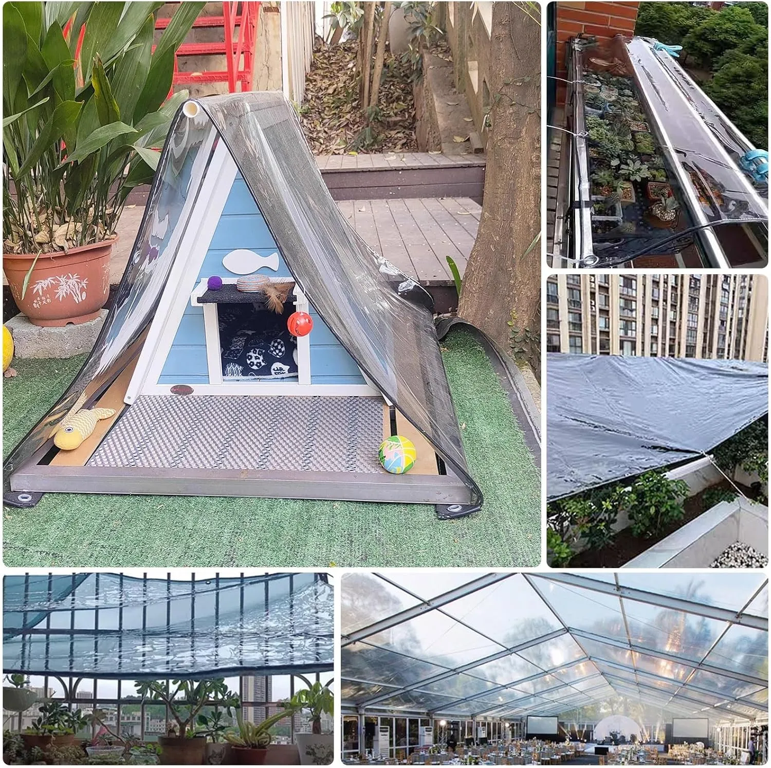 Small Multipurpose Cover, PVC Clear Heavy Duty Cover Transparent Tarp Sheet with Grommets and Reinforced Edges for Multipurpose Outdoor Use, Black Translucent(1.5x1.8m)