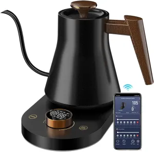 Smart Electric Gooseneck Kettle, Pro Pour-Over Coffee & Tea Kettle, WiFi Remote Control,±1℉ Temp Control, 7 Presets, Hot Water Heater, Quick Boiling, 100% Stainless Steel Inner Lid, 1000W, 0.8L Teapot