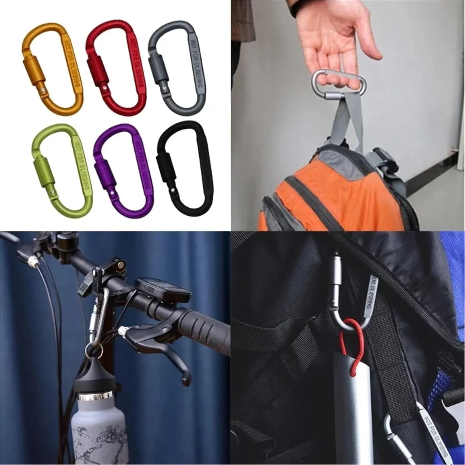 Snaps 10Pcs Aluminum Locking D-Shape Climbing Carabiner Hook self Locking Clip Outdoor Tools for Hiking,Fishing, Traveling for Keychains, Fishing and Outdoor Activitie