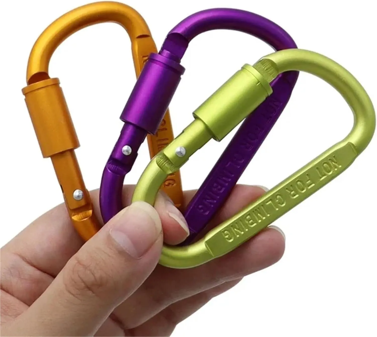 Snaps 10Pcs Aluminum Locking D-Shape Climbing Carabiner Hook self Locking Clip Outdoor Tools for Hiking,Fishing, Traveling for Keychains, Fishing and Outdoor Activitie