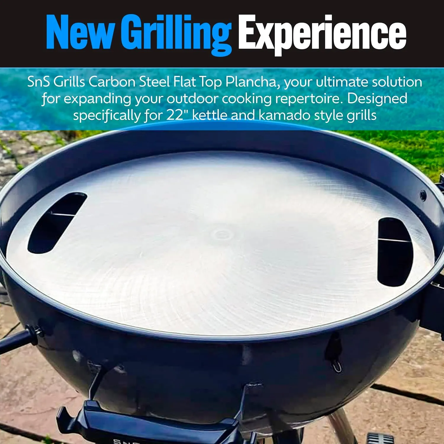 SnS Grills Slow 'N Sear Carbon Steel Flat Top Plancha Griddle - Rotating Durable Griddle for Kettle Grill BBQs - Outdoor Cooking Accessory - Fits 22” Kettles
