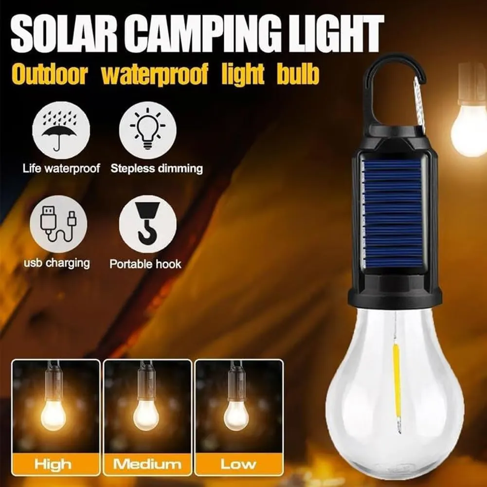 Solar Camp Bulbs, Rechargeable Hooked Camp Light Bulbs, Ipx4 Waterproof LED Tent Lights with 3 Modes, USB Charging Portable Outdoor for Camping Hiking Fishing Emergency(Combination C)