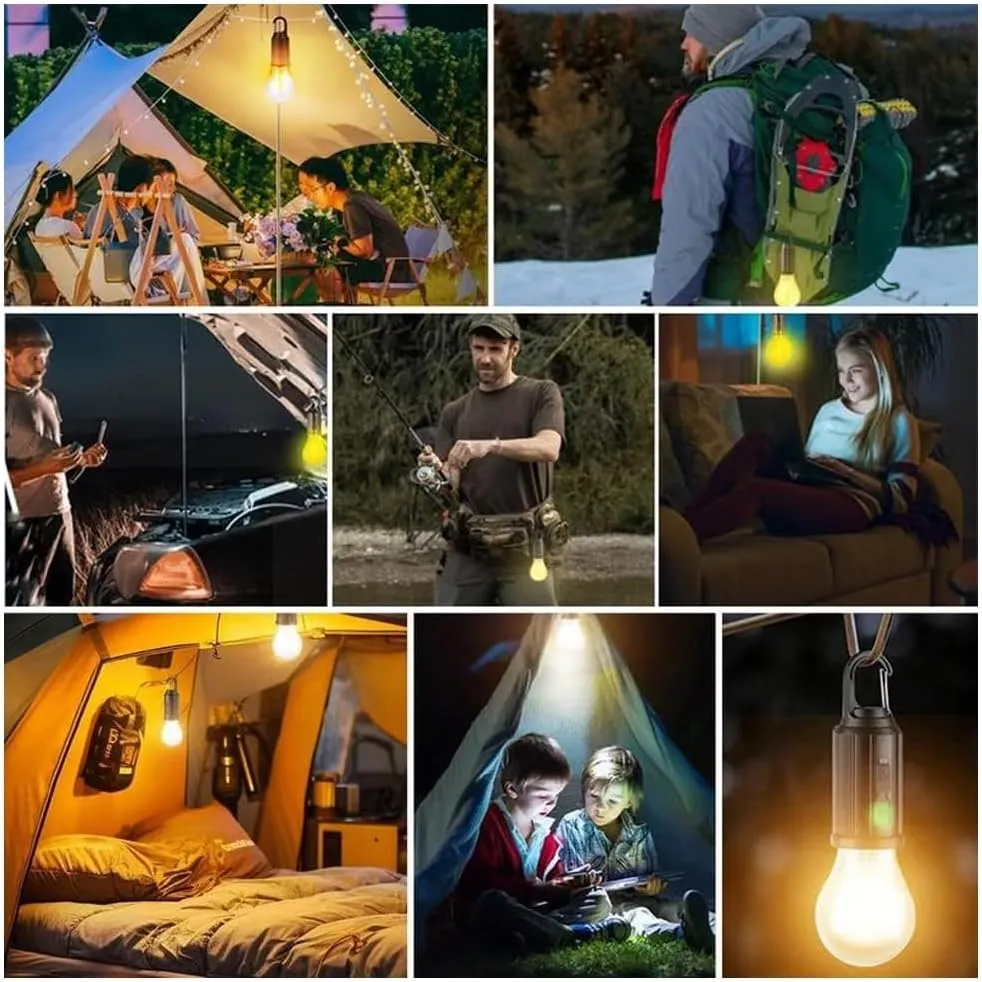 Solar Camp Bulbs, Rechargeable Hooked Camp Light Bulbs, Ipx4 Waterproof LED Tent Lights with 3 Modes, USB Charging Portable Outdoor for Camping Hiking Fishing Emergency(Combination C)