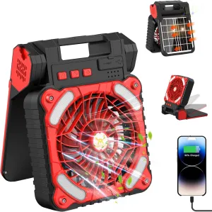 Solar Camping Fan for Greenhouse, 11000mAh Outdoor Solar Car Fans,Portable Rechargeable Tent Cooling Fan Battery Operated with Lights,4 Speed,3 Timers, for Picnic, Fishing, Gazebo