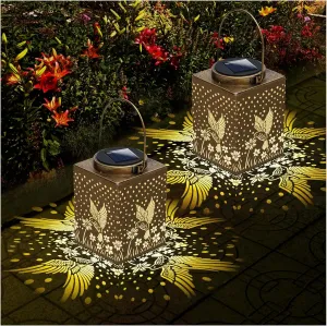 Solar Lanterns Outdoor Waterproof - Gifts for Women Mom Grandma, Hummingbird Garden Decor for Yard, Patio,Backyard, Porch , Garden (2 Pack, Square Hummingbird)