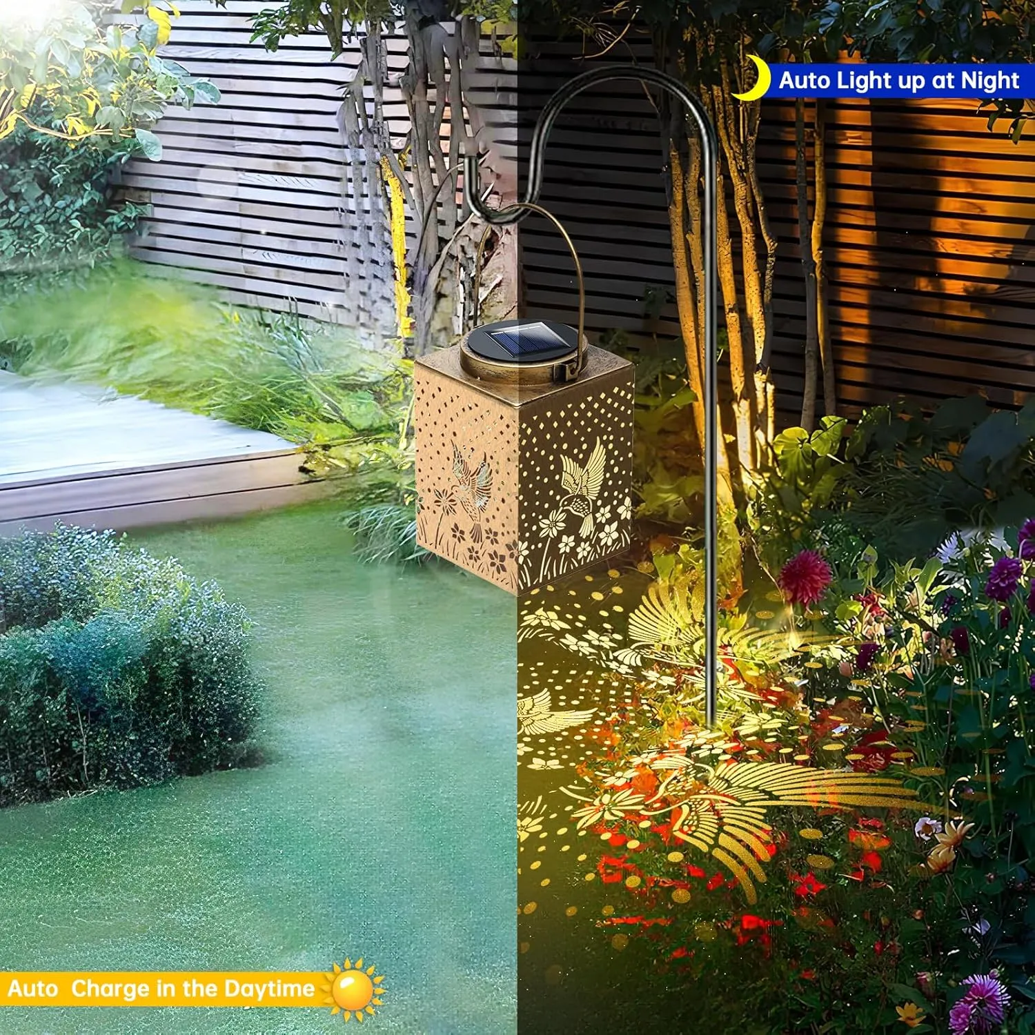 Solar Lanterns Outdoor Waterproof - Gifts for Women Mom Grandma, Hummingbird Garden Decor for Yard, Patio,Backyard, Porch , Garden (2 Pack, Square Hummingbird)