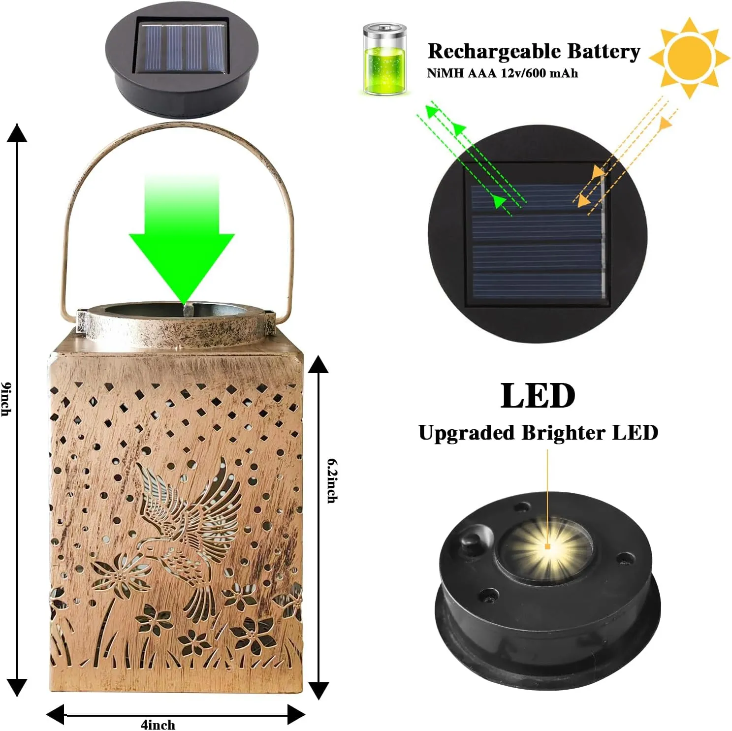 Solar Lanterns Outdoor Waterproof - Gifts for Women Mom Grandma, Hummingbird Garden Decor for Yard, Patio,Backyard, Porch , Garden (2 Pack, Square Hummingbird)