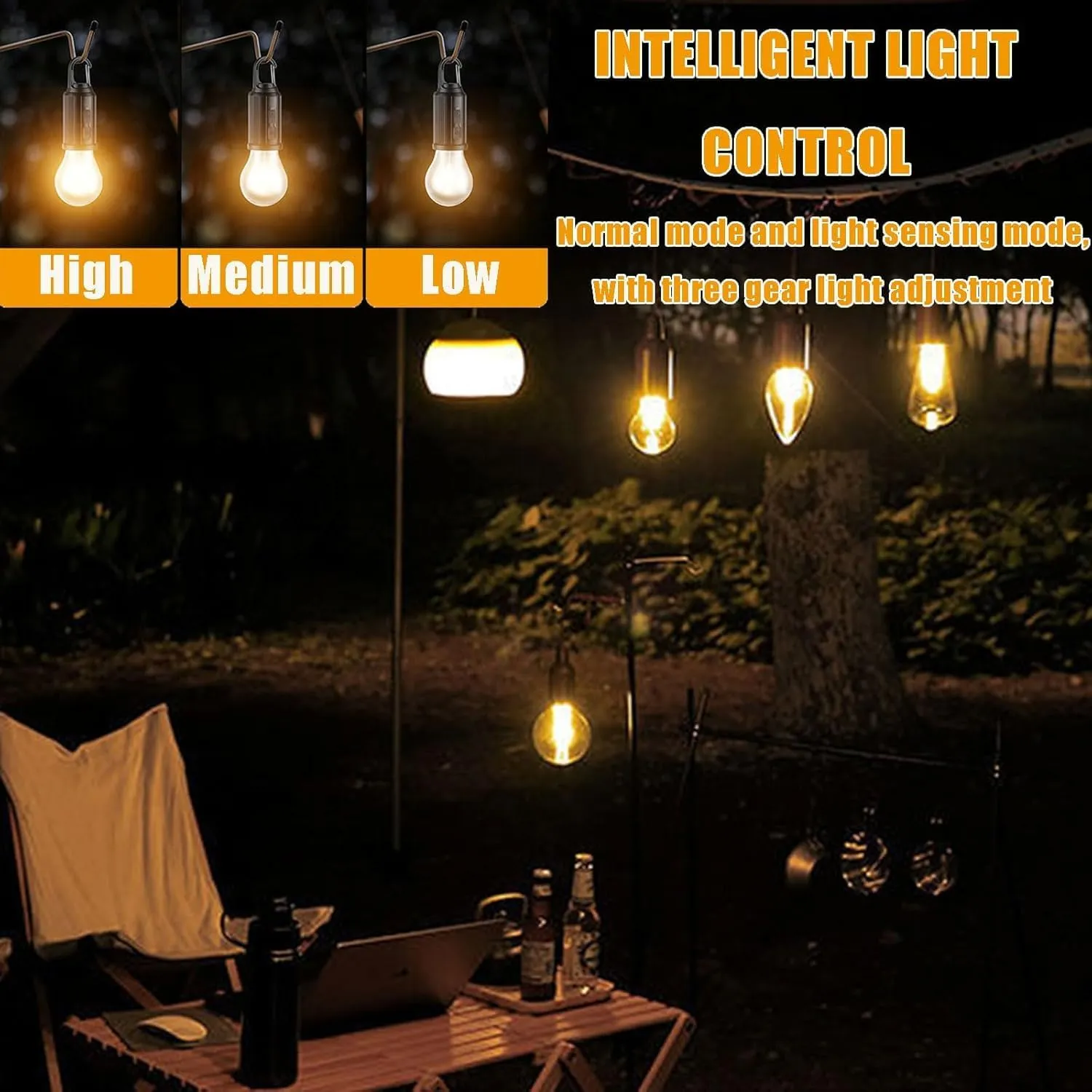 Solar Rechargeable Hooked Camping Light - 2025 New Solar Camp Tent Lights, Waterproof LED Camping Lantern, Rechargeable LED Light Bulb,Outdoor Emergency Hanging Lights for Hiking Party (3pcs)