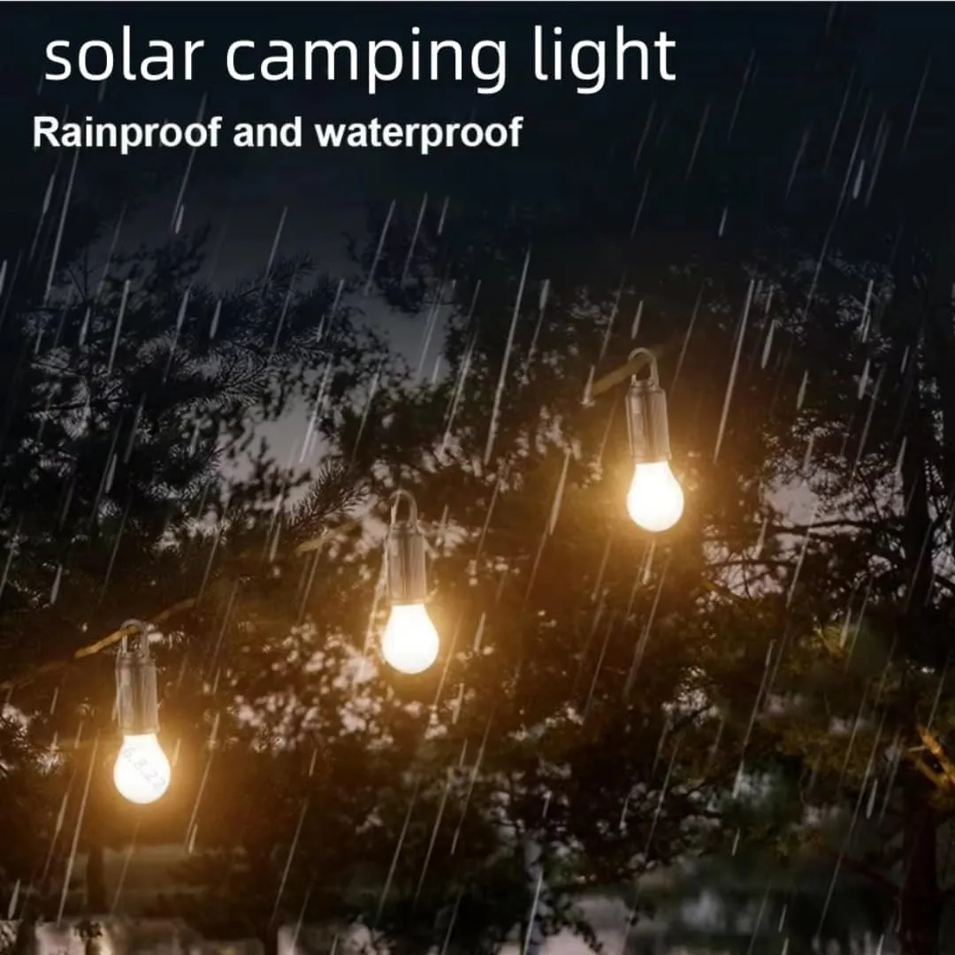 Solar Rechargeable Hooked Camping Light - 2025 New Solar Camp Tent Lights, Waterproof LED Camping Lantern, Rechargeable LED Light Bulb,Outdoor Emergency Hanging Lights for Hiking Party (3pcs)