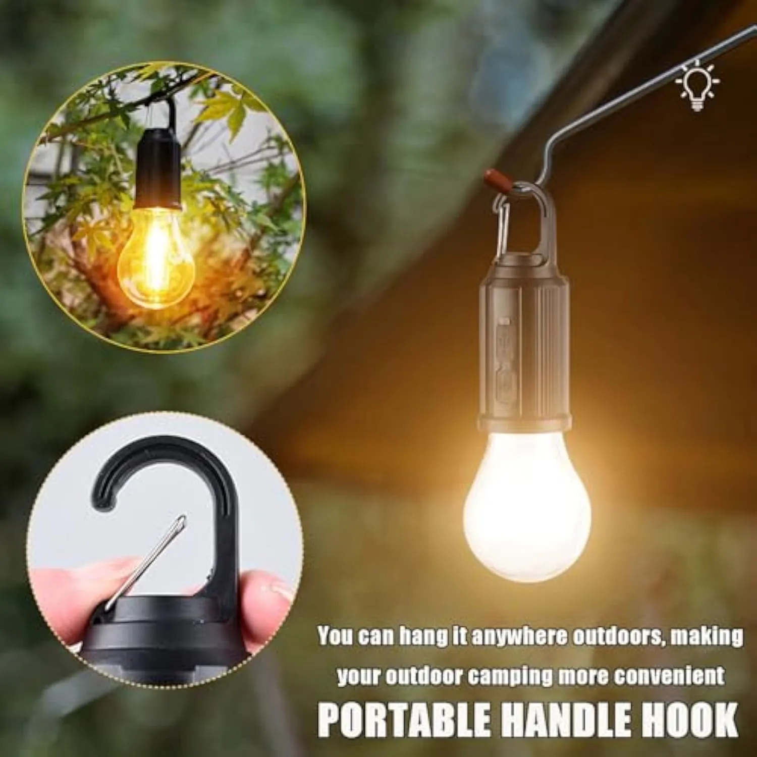 Solar Rechargeable Hooked Camping Light, 3 Gears Lighting Solar Camping Lights with Two Charging Modes, IPX4 Waterproof Tent Lights with Clip Hook Design for Camping and Emergencies (4PCS Conical)