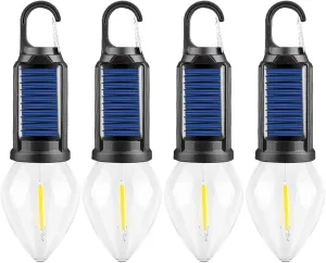 Solar Rechargeable Hooked Camping Light, 3 Gears Lighting Solar Camping Lights with Two Charging Modes, IPX4 Waterproof Tent Lights with Clip Hook Design for Camping and Emergencies (4PCS Conical)