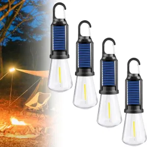 Solar Rechargeable Hooked Camping Light, Multi-Functional Waterproof Solar Tent Lights, USB Rechargeable Led Camping Lantern,Portable Clip Hook Indoor ＆ Outdoor Hanging Lantern (Flat Bottom Style, 4)