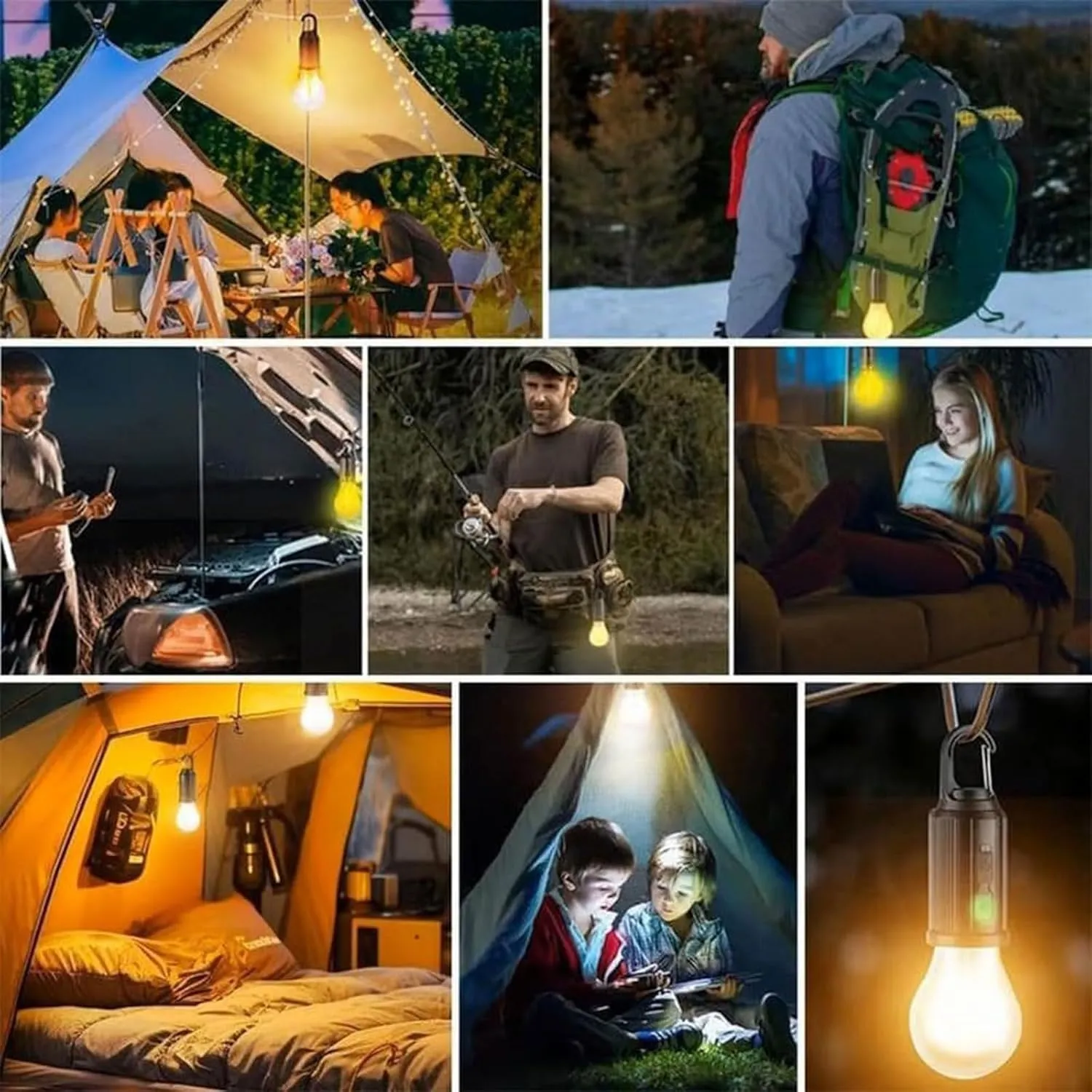 Solar Rechargeable Hooked Camping Light, Multi-Functional Waterproof Solar Tent Lights, USB Rechargeable Led Camping Lantern,Portable Clip Hook Indoor ＆ Outdoor Hanging Lantern (Flat Bottom Style, 4)