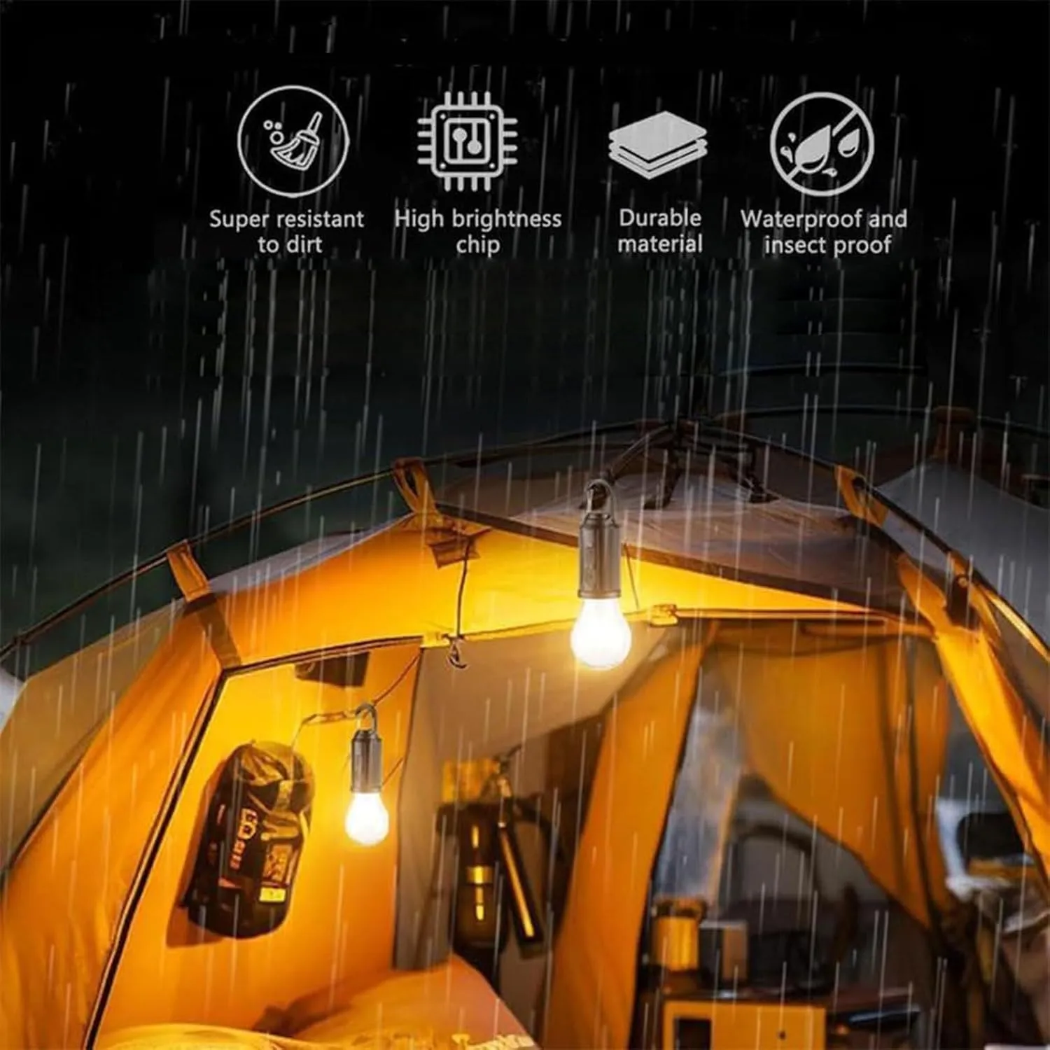 Solar Rechargeable Hooked Camping Light, Multi-Functional Waterproof Solar Tent Lights, USB Rechargeable Led Camping Lantern,Portable Clip Hook Indoor ＆ Outdoor Hanging Lantern (Flat Bottom Style, 4)