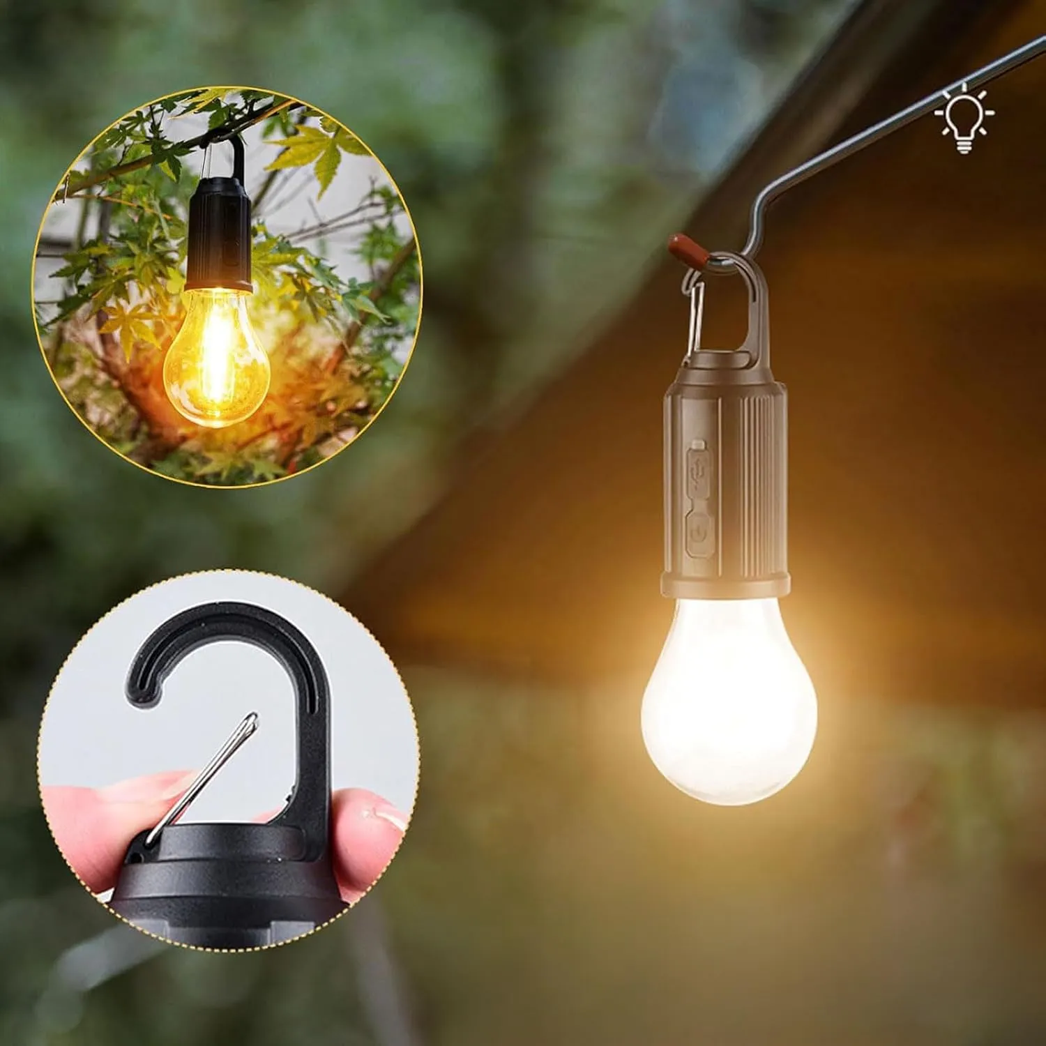 Solar Rechargeable Hooked Camping Light, Multi-Functional Waterproof Solar Tent Lights, USB Rechargeable Led Camping Lantern,Portable Clip Hook Indoor ＆ Outdoor Hanging Lantern (Flat Bottom Style, 4)