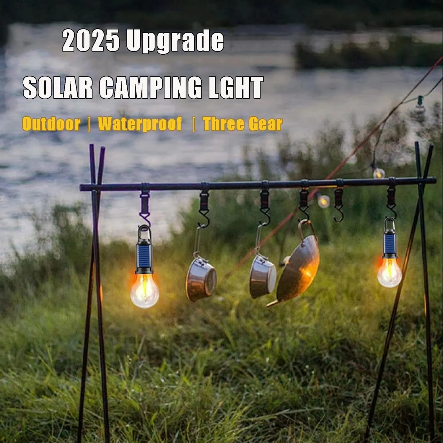 Solar Rechargeable Hooked Camping Light ,Solar Camp Tent Lights, Waterproof LED Camping Lantern, Waterproof, Portable, with Clip Hook, for Camping, Emergencies (4pc-Round)