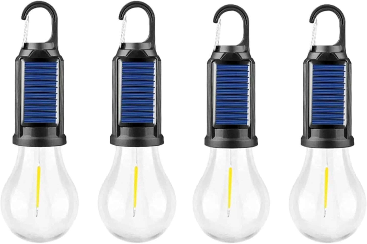 Solar Rechargeable Hooked Camping Light ,Solar Camp Tent Lights, Waterproof LED Camping Lantern, Waterproof, Portable, with Clip Hook, for Camping, Emergencies (4pc-Round)