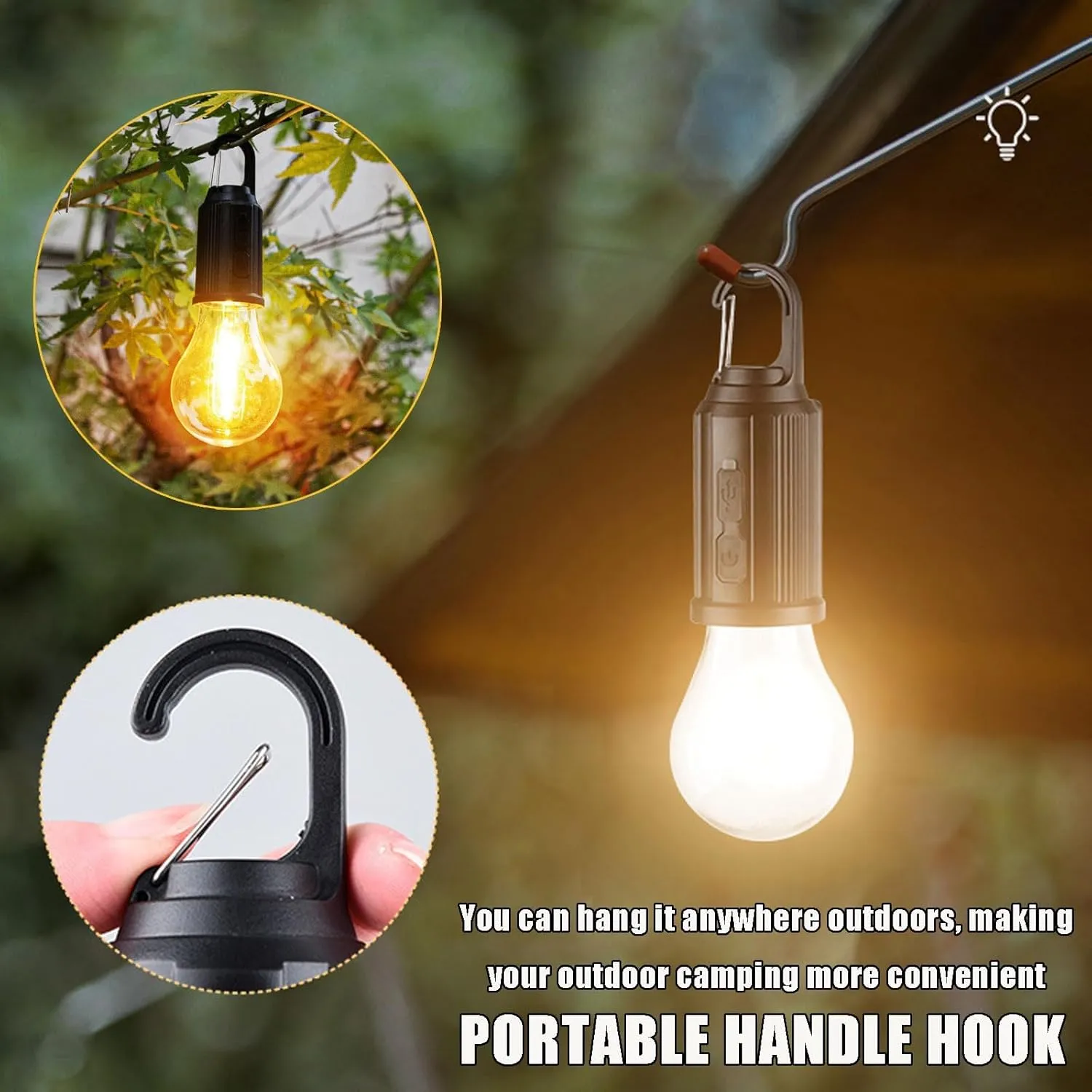 Solar Rechargeable Hooked Camping Light ,Solar Camp Tent Lights, Waterproof LED Camping Lantern, Waterproof, Portable, with Clip Hook, for Camping, Emergencies (4pc-Round)