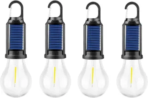 Solar Rechargeable Hooked Camping Light ,Solar Camp Tent Lights, Waterproof LED Camping Lantern, Waterproof, Portable, with Clip Hook, for Camping, Emergencies (4pc-Round)