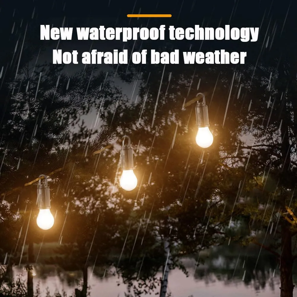 Solar Rechargeable Hooked Camping Light, Solar Rechargeable Light Bulbs, USB Charging Tungsten Light Bulb Solars Lights with Power Display, LED Tent Lights with IPX4 Waterproof (3*Spherical)