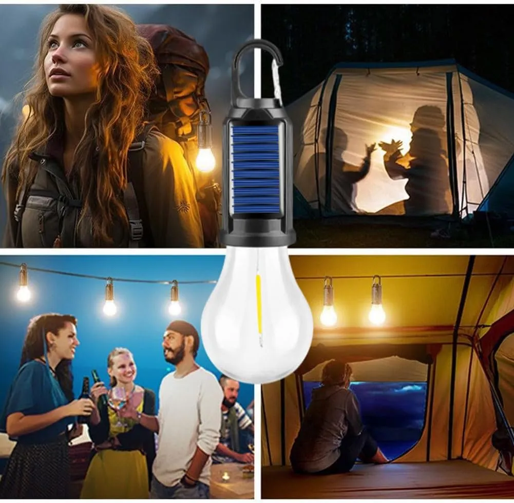 Solar Rechargeable Hooked Camping Light, Solar Rechargeable Light Bulbs, USB Charging Tungsten Light Bulb Solars Lights with Power Display, LED Tent Lights with IPX4 Waterproof (3*Spherical)
