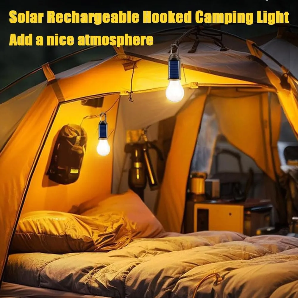 Solar Rechargeable Hooked Camping Light, Solar Rechargeable Light Bulbs, USB Charging Tungsten Light Bulb Solars Lights with Power Display, LED Tent Lights with IPX4 Waterproof (3*Spherical)