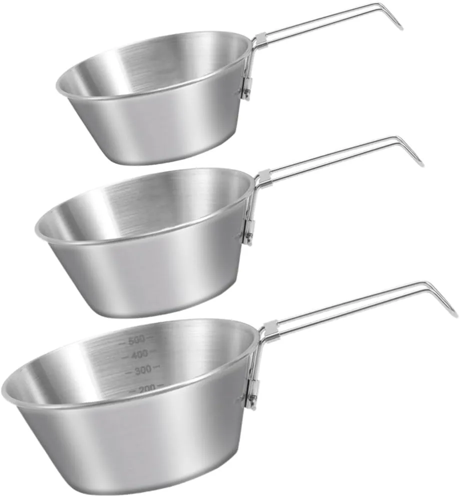 Sosoport Collapsible Camping Bowl Utensil Set Stainless Steel Multi-use Food Bowl with Folding Handle