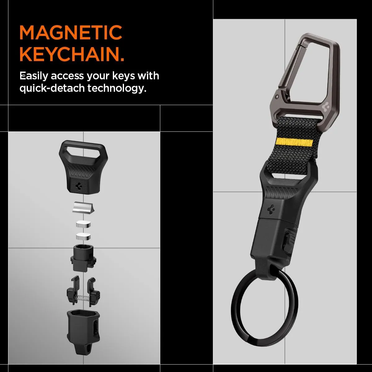 Spigen Life Magnetic Keychain Key Holder with HUB Compatible with MagSafe Accessories, Quick Release Magnetic System and Secure Lock System, Detachable Magnetic Keychain Key Ring Clip, Car Keychain