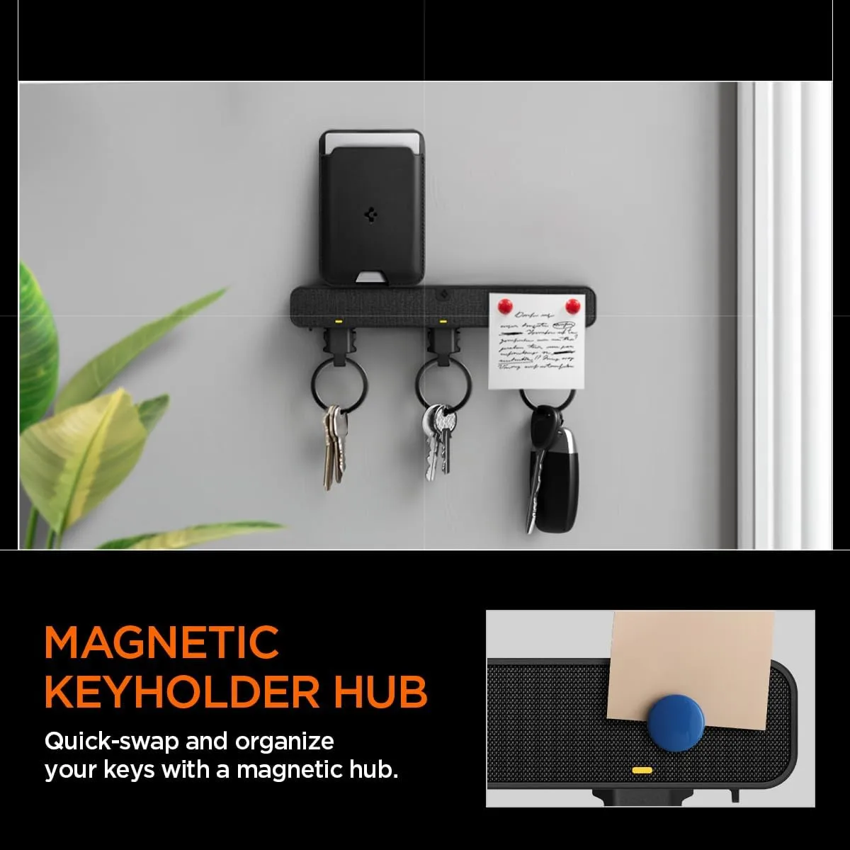 Spigen Life Magnetic Keychain Key Holder with HUB Compatible with MagSafe Accessories, Quick Release Magnetic System and Secure Lock System, Detachable Magnetic Keychain Key Ring Clip, Car Keychain